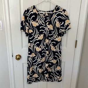 Short-sleeve midi navy floral dress